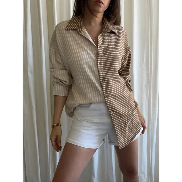 SHIRT button-down striped shirt — In Beige/Brown - Picture 7 of 8